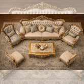 Royal Classic Gold Sofa Set (3+1+1) β Hand-Carved Luxury Living Room Furniture