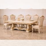 Royal Luxury 6 Seater Dining Table Set – Antique Gold Hand-Carved Solid Wood with Marble-Finish Top