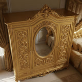 Royal Luxury Gold Carved Wardrobe with Oval Mirror