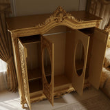 Royal Luxury Gold Carved Wardrobe with Oval Mirror
