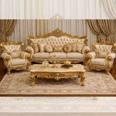 Royal Classic Gold Sofa Set (3+1+1) β Hand-Carved European Luxury Living Room Furniture