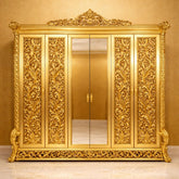 Luxury Gold Royal Carved Wardrobe with Mirror Doors