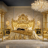 Royal Antique Luxury Bedroom Set with Hydraulic Storage β Premium Golden Finish