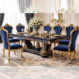 Royal Luxury 6 Seater Dining Table Set – Blue & Gold Hand-Carved Antique Dining Set