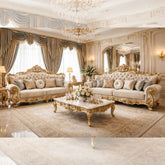 Luxury Royal Sofa Set for Living Room β Classic European Gold Carved Design with Marble Center Table