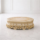 Luxury Round Antique Gold Carved Center Table with Marble Top
