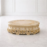Luxury Round Antique Gold Carved Center Table with Marble Top