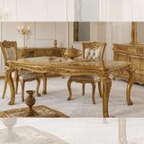 Royal Luxury 4 Seater Dining Table Set – European Classic Hand-Carved Solid Wood