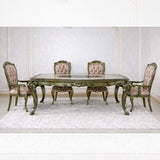 Luxury 4 Seater Dining Table Set – European Classic Hand-Carved Antique Green Finish
