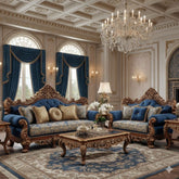 Luxury Royal Blue Sofa Set β Classic European Hand-Carved Living Room Furniture