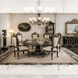 Royal Luxury 6 Seater Round Dining Table Set – Black & Gold Hand-Carved Antique Dining Set