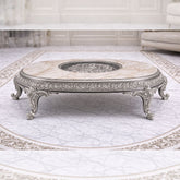 Luxury Round Silver Carved Center Table with Marble Top