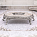 Luxury Round Silver Carved Center Table with Marble Top