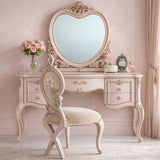 Elegant Classic Dressing Table with Heart-Shaped Mirror & Upholstered Chair