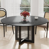 Dining table with wooden chairs and cane backrest