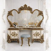 Luxury Antique Dressing Table with Mirror & Stool β Royal Hand-Carved Vanity Set