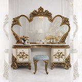 Luxury Antique Dressing Table with Mirror & Stool – Royal Hand-Carved Vanity Set