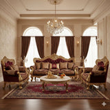 Royal Classic Maroon Sofa Set – European Palace-Style Hand-Carved Living Room Furniture