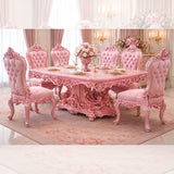 Luxury Pink 6 Seater Dining Table Set – Royal Hand-Carved Solid Wood Dining Set