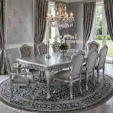 Royal Luxury 8 Seater Dining Table Set β Silver Finish Hand-Carved Solid Wood Dining Set
