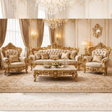 Luxury Royal Gold Sofa Set – Classic European Palace-Style Hand-Carved Living Room Furniture (3+1+1 )