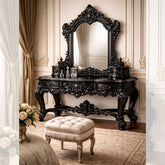 Luxury Black Antique Dressing Table with Mirror β Royal Hand-Carved Wooden Vanity