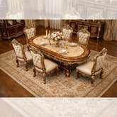Royal Luxury 6 Seater Dining Table Set β Antique Gold Hand-Carved Solid Wood with Marble-Style Top