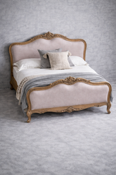 Luxury French Style Upholstered Wooden Bed β Hand Carved Solid Wood Designer Bed