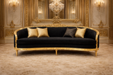 Antique Royal Luxury Hand-Carved Wooden Sofa | Black & Gold Finish