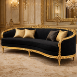 Antique Royal Luxury Hand-Carved Wooden Sofa | Black & Gold Finish