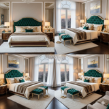 Luxury Antique King Size Bed Set with Side Tables & Bench – Royal Classic Bedroom Furniture