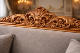 Antique Royal Luxury Hand-Carved Wooden Sofa | Grey Fabric & Antique Finish
