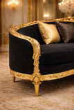 Antique Royal Luxury Hand-Carved Wooden Sofa | Black & Gold Finish