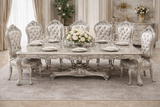 Royal Luxury 8 Seater Dining Table Set – Antique Silver Hand-Carved Solid Wood with Marble-Finish Top