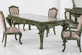 Luxury 4 Seater Dining Table Set – European Classic Hand-Carved Antique Green Finish