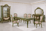 Luxury 4 Seater Dining Table Set – European Classic Hand-Carved Antique Green Finish