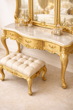 Luxury Golden Antique Dressing Table with Stool – Royal Hand-Carved Vanity Set