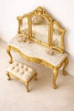 Luxury Golden Antique Dressing Table with Stool – Royal Hand-Carved Vanity Set