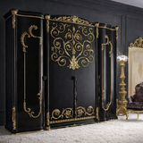 Luxury Black & Gold Royal Carved Wooden Wardrobe