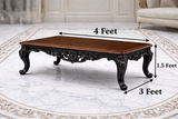 Luxury Black Carved Wooden Center Table with Walnut Finish Top