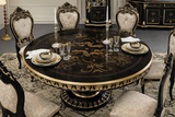 Royal Luxury 6 Seater Round Dining Table Set – Black & Gold Hand-Carved Antique Dining Set