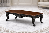 Luxury Black Carved Wooden Center Table with Walnut Finish Top