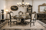 Royal Luxury 6 Seater Round Dining Table Set – Black & Gold Hand-Carved Antique Dining Set
