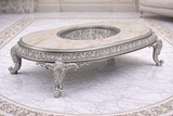 Luxury Round Silver Carved Center Table with Marble Top