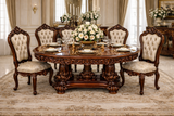 Royal Luxury 6 Seater Wooden Dining Table Set – Walnut Brown Hand-Carved Antique Finish