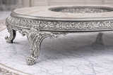 Luxury Round Silver Carved Center Table with Marble Top