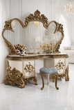 Luxury Antique Dressing Table with Mirror & Stool – Royal Hand-Carved Vanity Set
