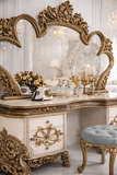 Luxury Antique Dressing Table with Mirror & Stool – Royal Hand-Carved Vanity Set