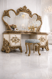 Luxury Antique Dressing Table with Mirror & Stool – Royal Hand-Carved Vanity Set