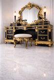 Luxury Black & Gold Antique Dressing Table with Mirror and Stool – Royal Hand-Carved Vanity